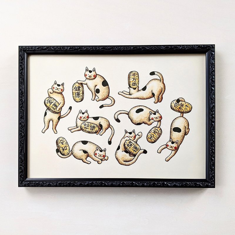 A4 Assorted lucky cats ( Maneki-neko ) Art print