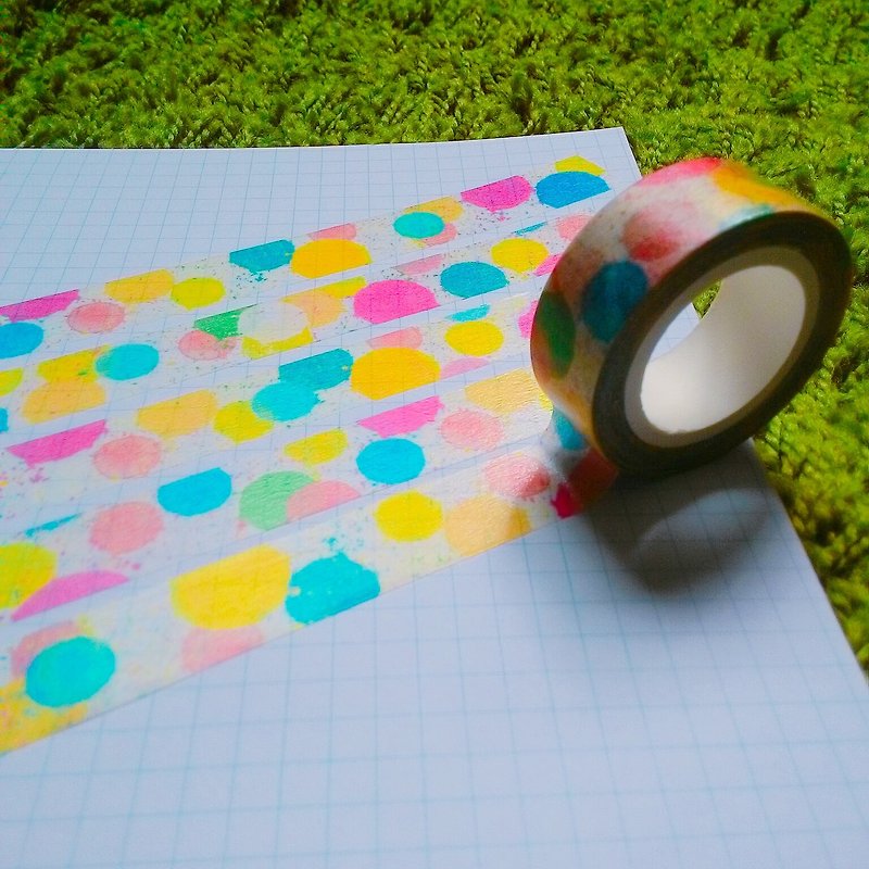 花大鼻小文青水彩纸胶带(1.5厘米) - 纸胶带 - 纸 多色