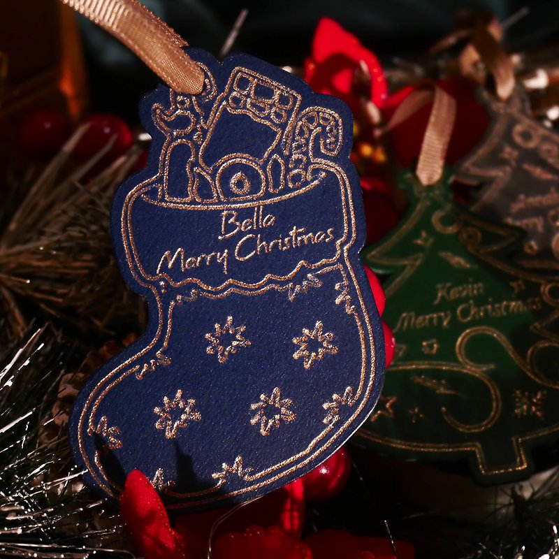 【圣诞礼盒】皮革圣诞卡 烫金刻名 | 定制化礼物 - 卡片/明信片 - 真皮 蓝色