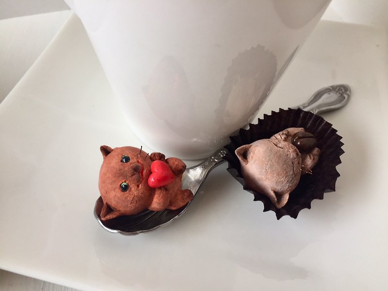 チョコレートみたいな猫さんコンビ - 玩偶/公仔 - 粘土 咖啡色