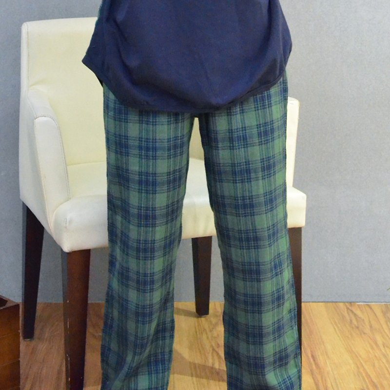英伦风双层纱格纹家居裤(绿) - 居家服/睡衣 - 棉．麻 绿色