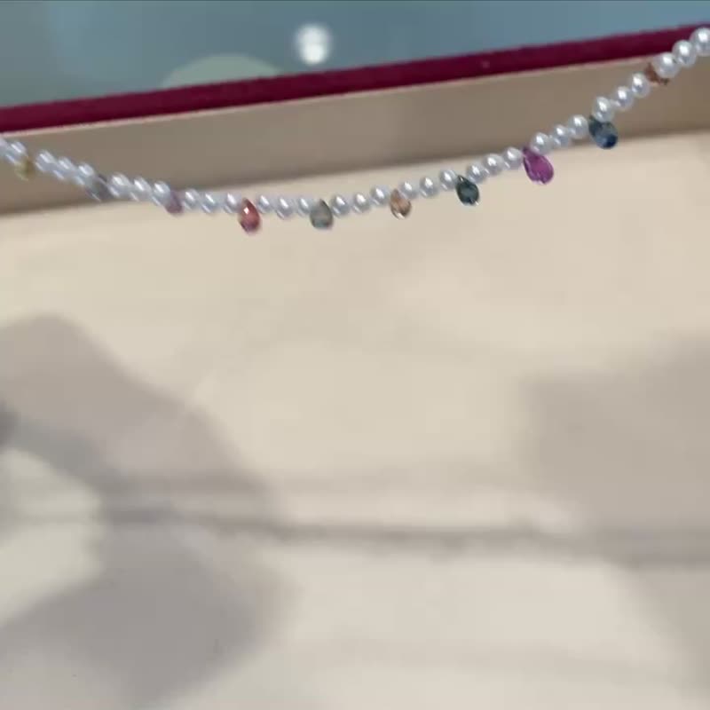 ブリオレットサファイアと真珠のネックレス - 项链 - 珍珠 