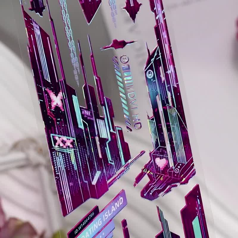 OKMT新七天原创社团咕卡贴纸PET手帐手账胶带 赛博朋克 赛博之城 - 纸胶带 - 塑料 紫色