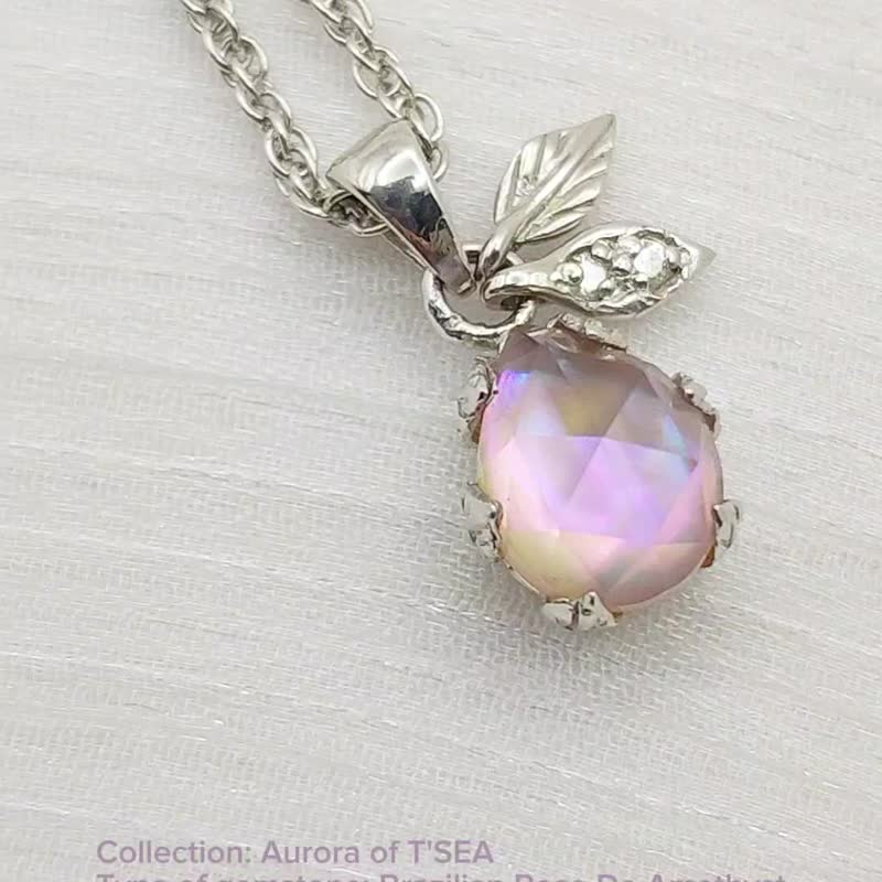 Aurora of T'Sea 项链 - 巴西玫瑰紫水晶与鲍鱼壳圆片混合。 - 项链 - 纯银 紫色