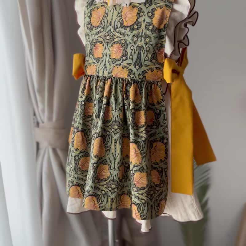 【适合1-7岁连衣裙】 黄色  侧丝带连衣裙  均码 - 童装礼服/连衣裙 - 棉．麻 橘色