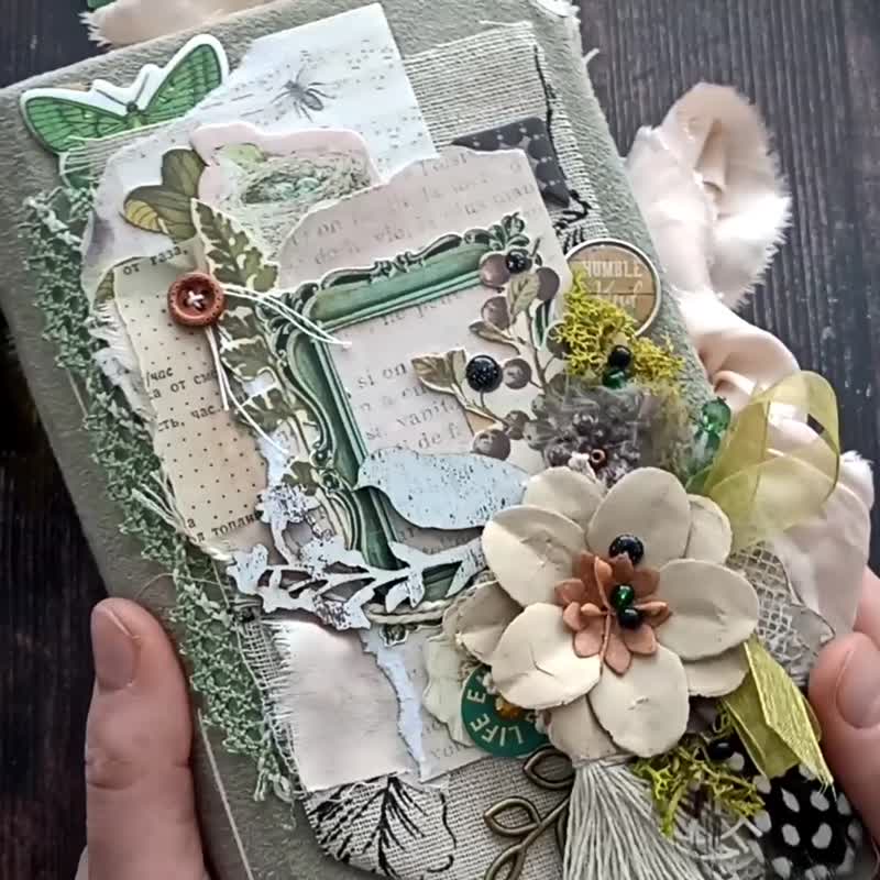 森林自然笔记本手工鸟类蝴蝶日记植物出售 - 笔记本/手帐 - 纸 绿色