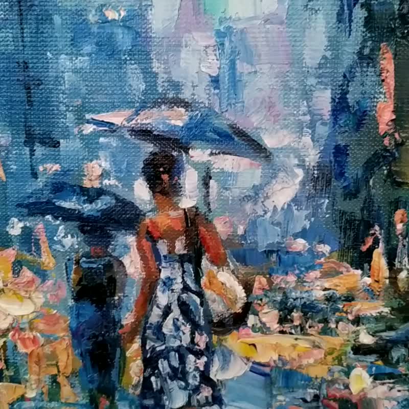 New York Painting Rainy Street Original Art NYC Artwork Umbrella Girl 油畫原作 - 海报/装饰画/版画 - 其他材质 