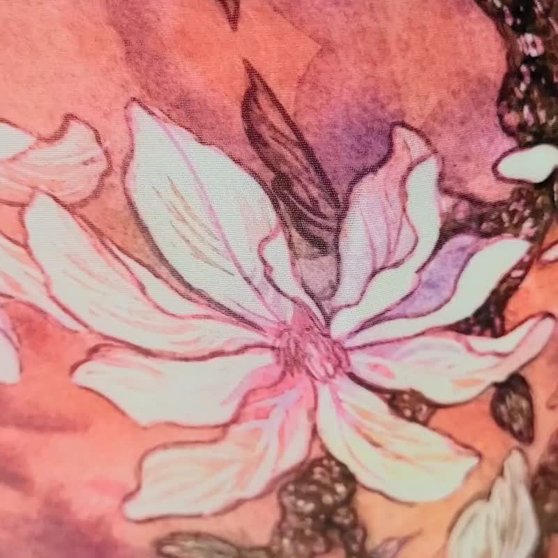 再販OK【Kobushi Magnolia  bloom /azaleared】水彩アートシフォンストール　スカーフ　ショール　花柄　紅　春　パーティー　ドレス - 围巾/披肩 - 聚酯纤维 红色