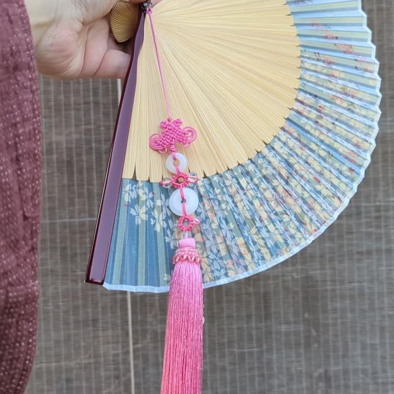 摺扇真丝女士折扇凤仙粉色平安扣挂饰套装扇子 - 扇子 - 竹 粉红色