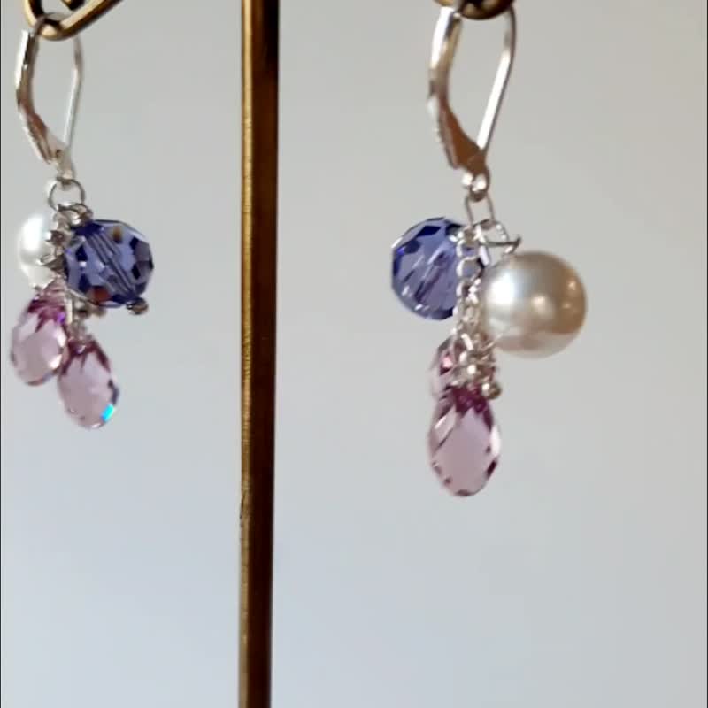 银、水晶、珍珠、吊坠耳环 - 耳环/耳夹 - 水晶 粉红色