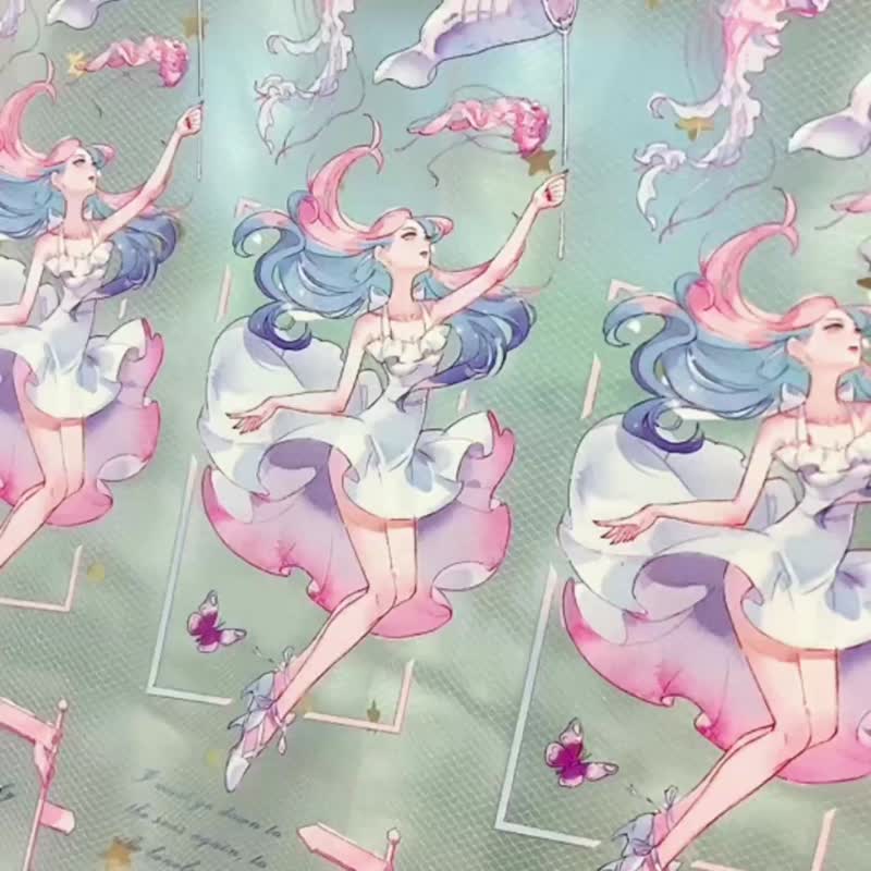 海洋少女 PET纸胶带 唯美梦幻童话 白墨特油 3米卷 - 纸胶带 - 其他材质 