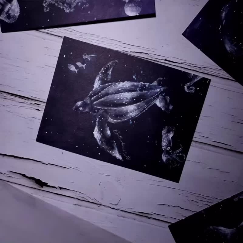 虎鲸星空 - 海洋夜光明信片 | 蓝色光芒 - 卡片/明信片 - 纸 