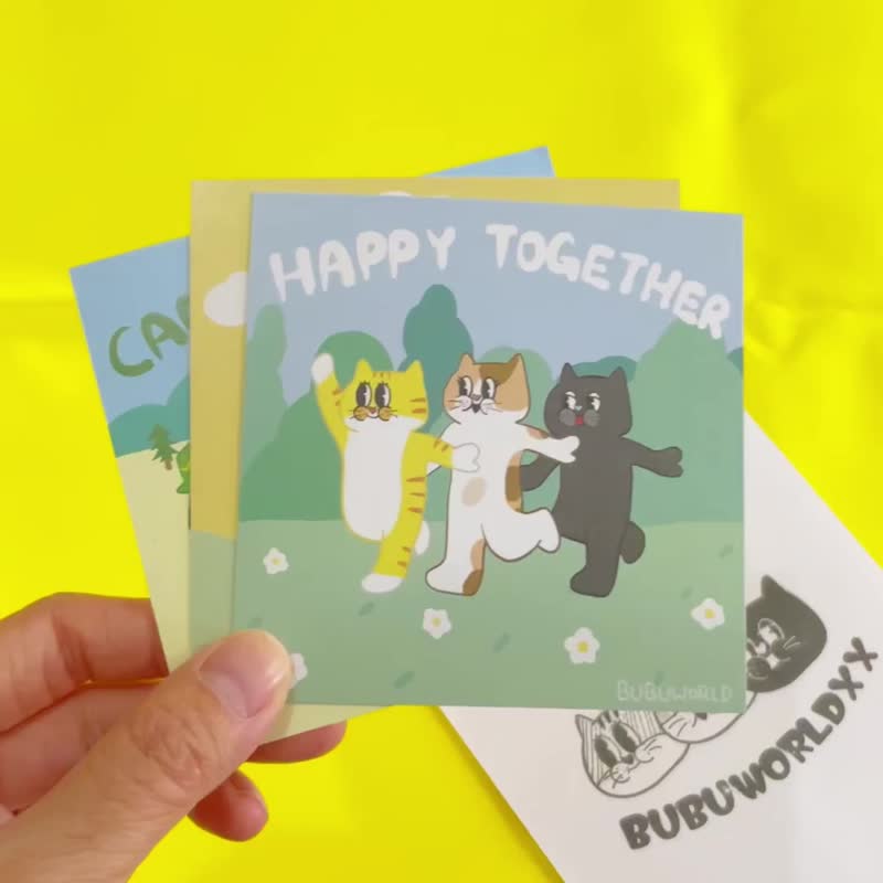 BubuCat 三小猫悠闲生活系列明信片 /3款图案 - 卡片/明信片 - 纸 