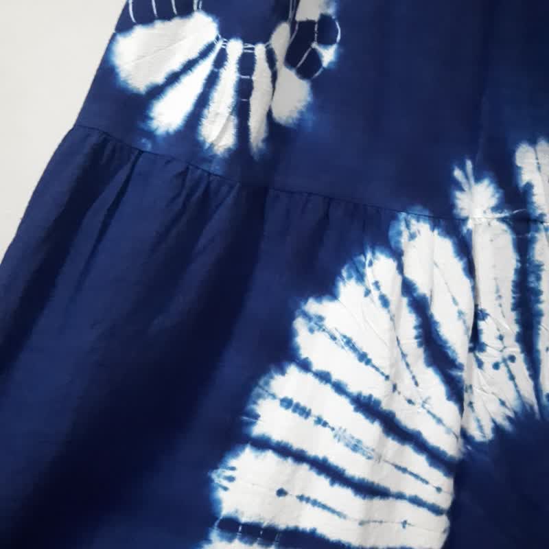 靛蓝染色棉质半身裙 - 裙子 - 棉．麻 蓝色