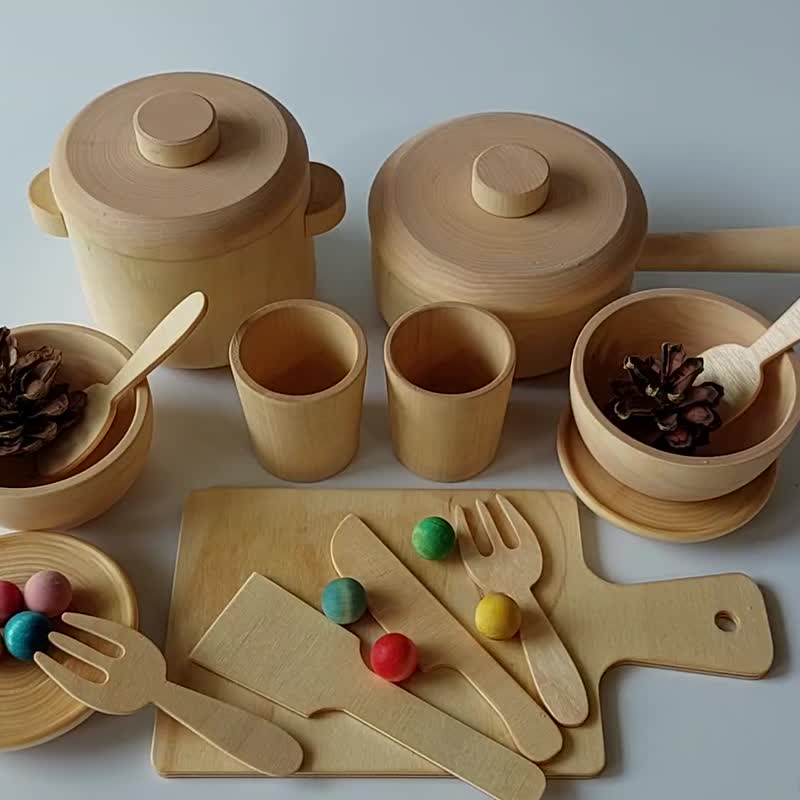 Wooden tea set for toddlers Wooden play kitchen - 玩具/玩偶 - 木头 咖啡色