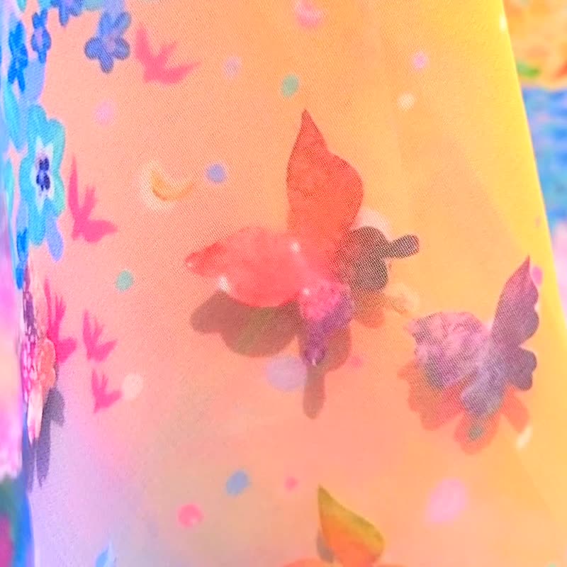 【Celebration time】アート　シフォンストール　スカーフ　ショール　カラフル　蝶　花柄　鮮やか　かわいい　誕生日プレゼント - 丝巾 - 聚酯纤维 多色