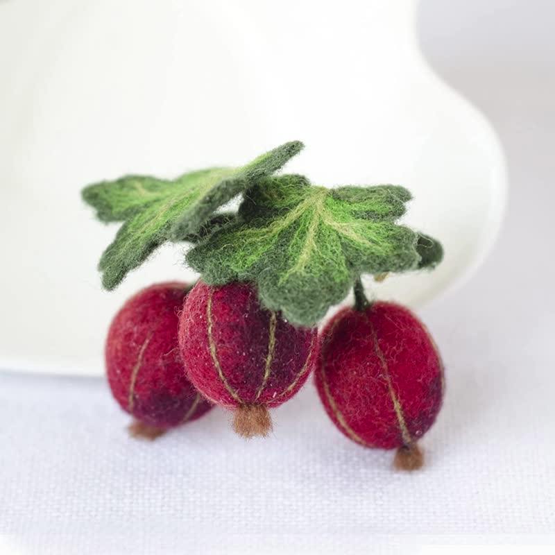 Handmade Felted Gooseberry Brooch Wool Berry Pin Berries Jewelry Gift for Mother - 胸针 - 羊毛 红色