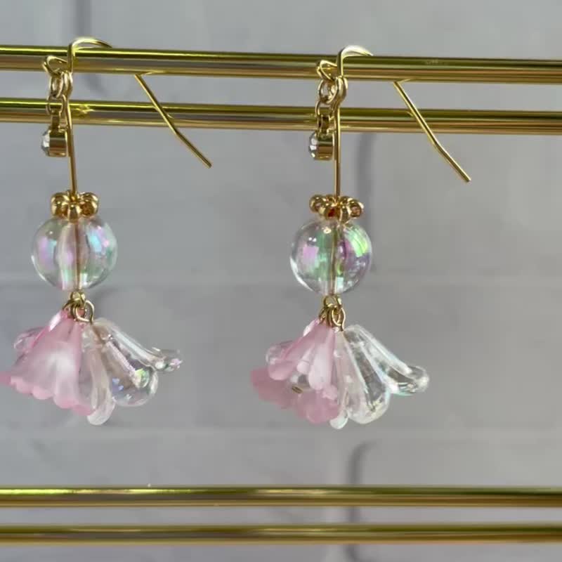 仙女串珠耳环 蓝　金　粉红色 - 耳环/耳夹 - 塑料 粉红色